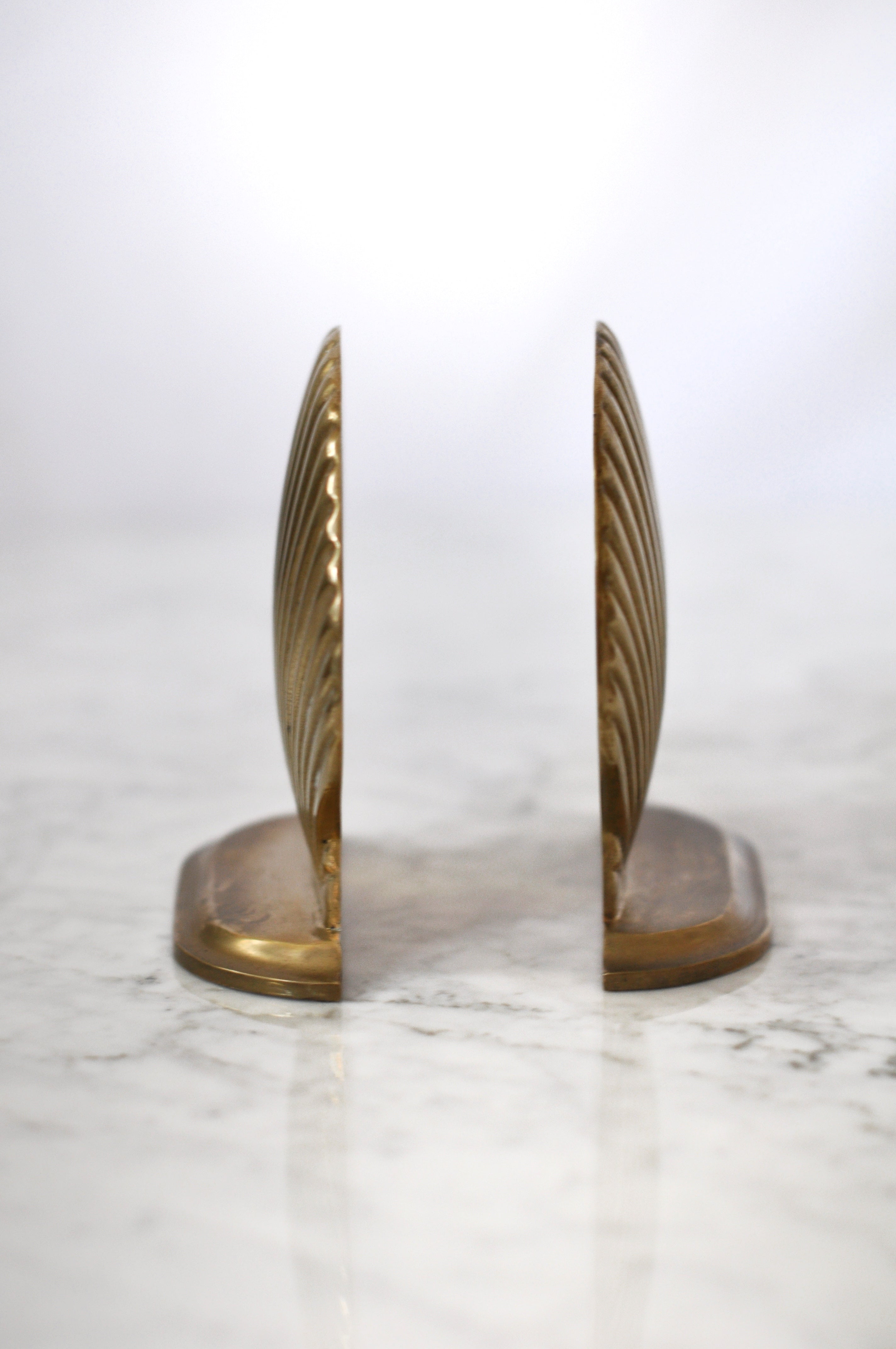 1970s Brass Shell Bookends - a Pair - FREE SHIPPING!