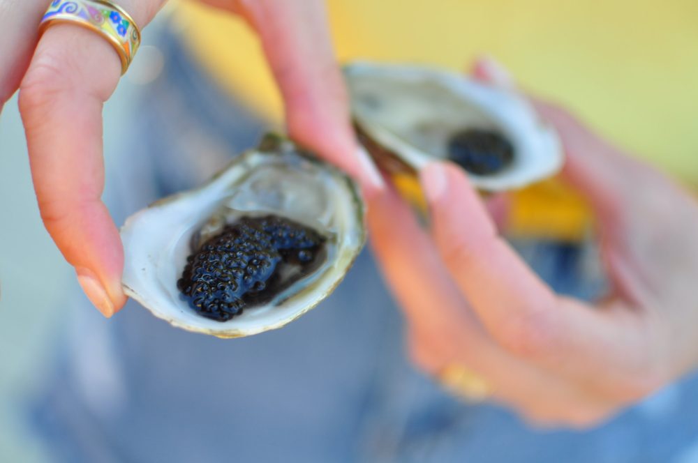 EBO Yellow Party. Caviar on oysters. Photo cred: Warwick Ombler of Lady Oyster.